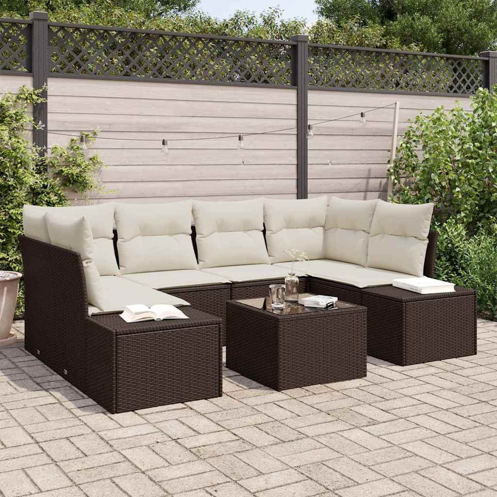 Sofa Set mit Kissen 7 pcs Braun Poly Rattan