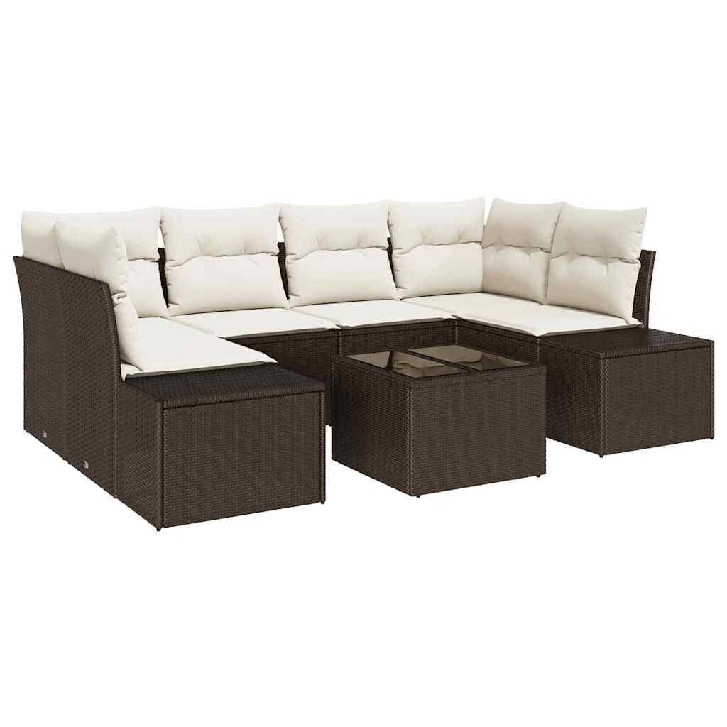 Sofa Set mit Kissen 7 pcs Braun Poly Rattan