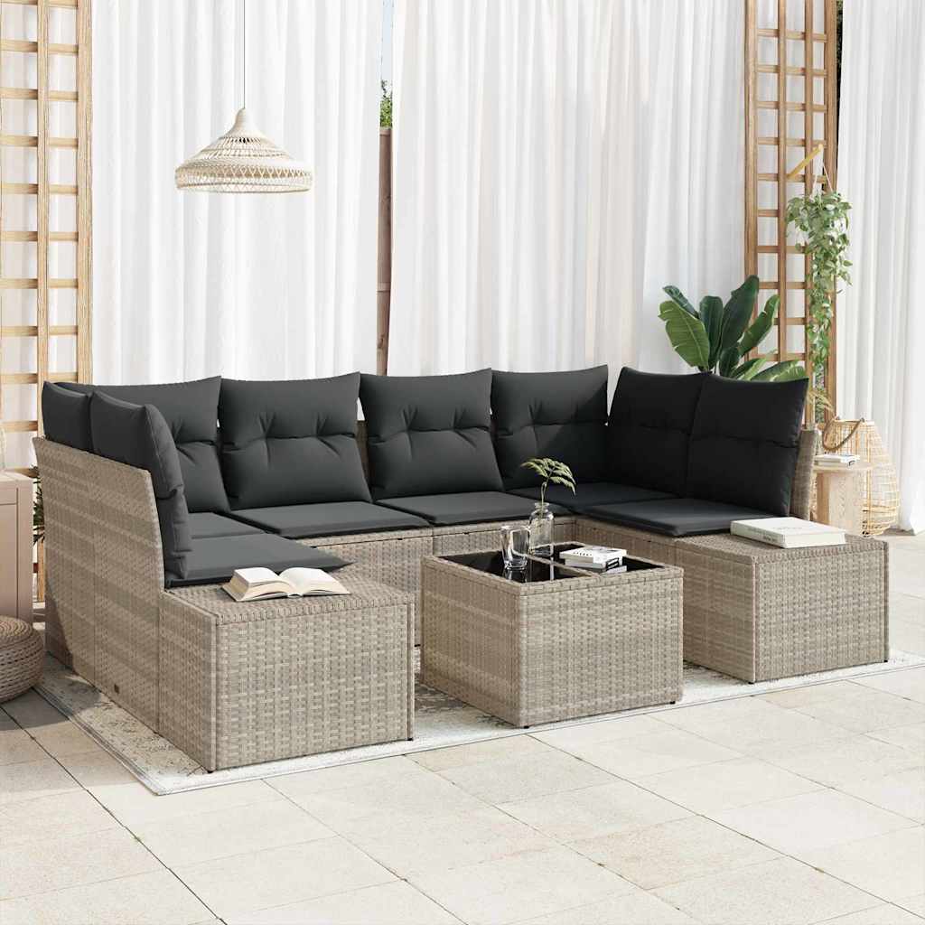 Sofa Set 7 Stk. Hellgrau [Synthetisch]: Poly Rattan