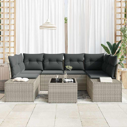 Sofa Set 7 stk. Hellgrau [Synthetisch]: Poly Rattan