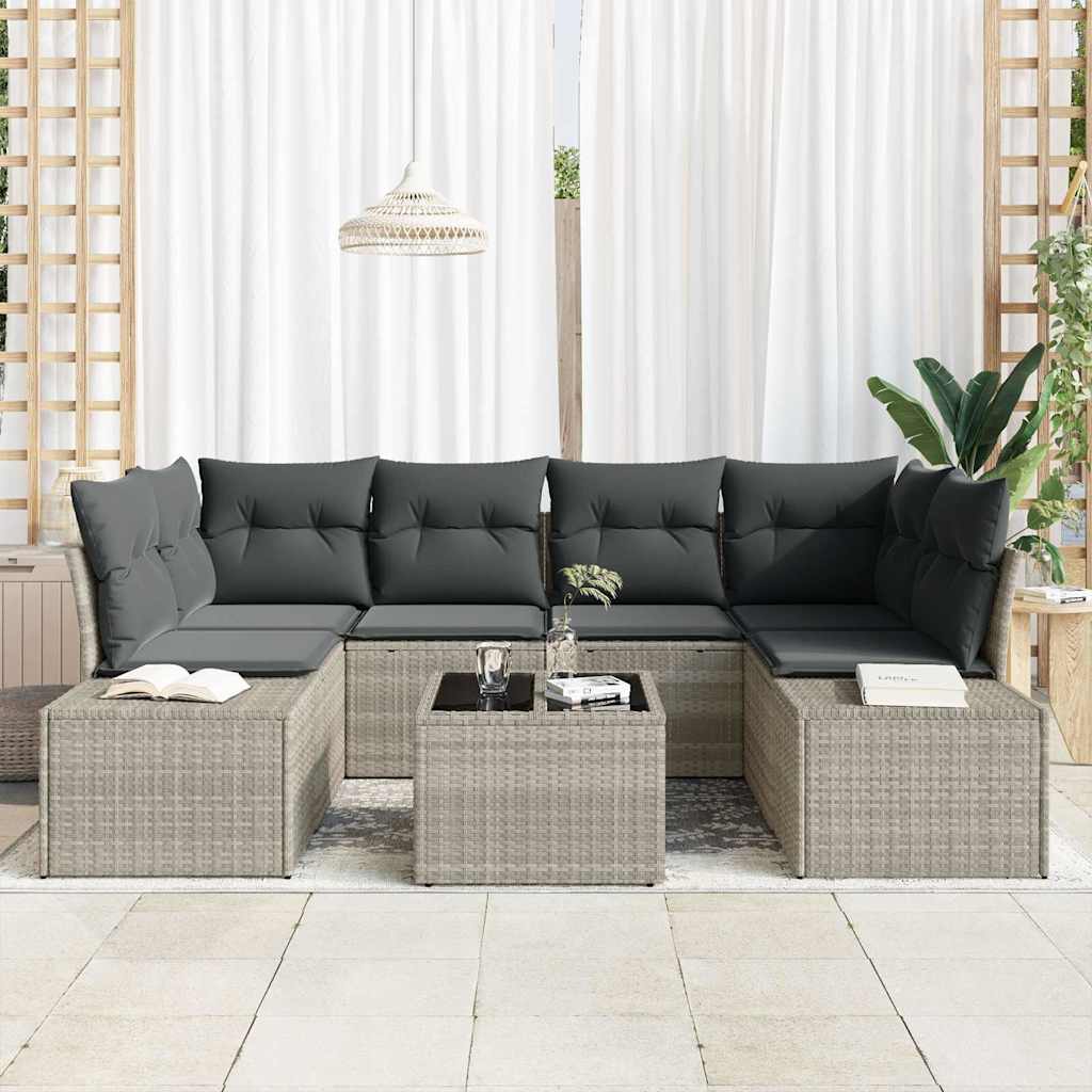 Sofa Set 7 Stk. Hellgrau [Synthetisch]: Poly Rattan