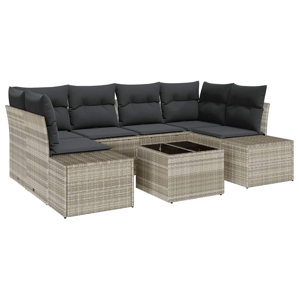 Sofa Set 7 Stk. Hellgrau [Synthetisch]: Poly Rattan