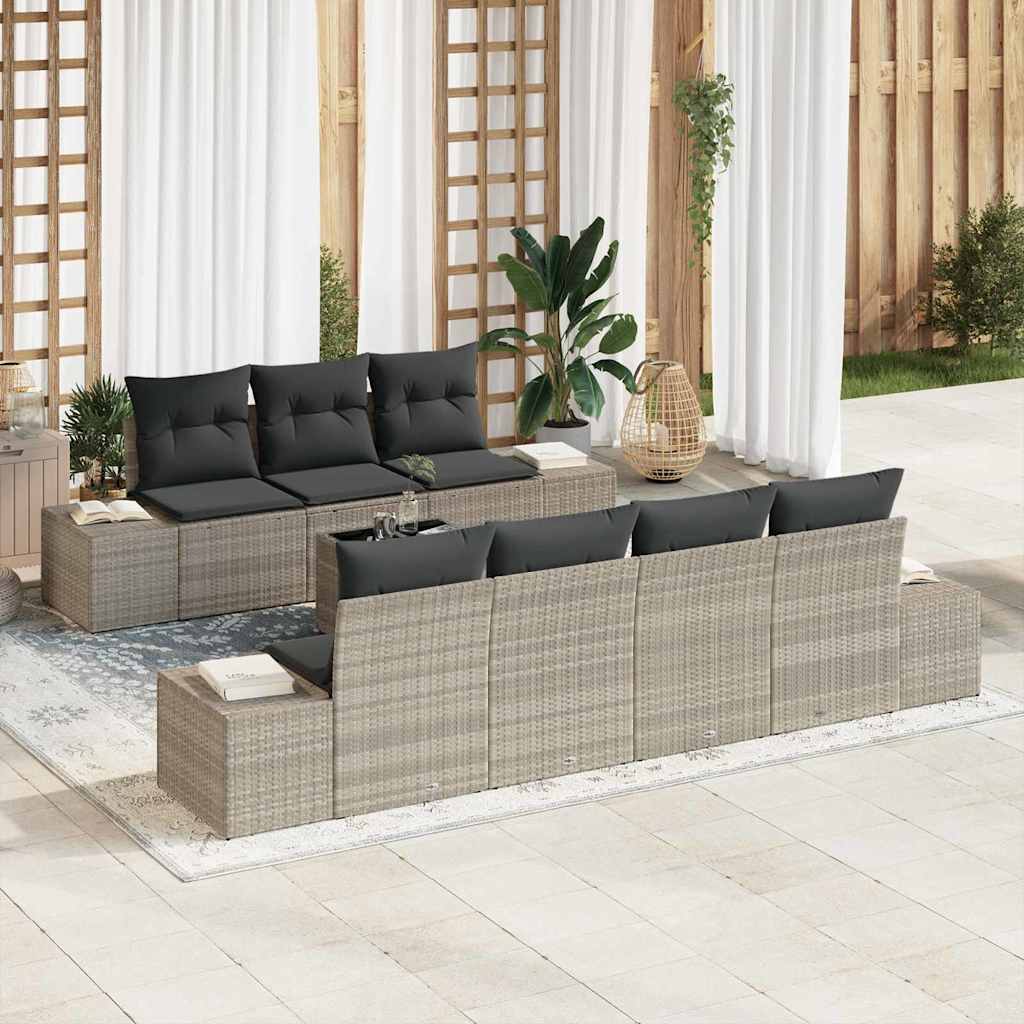 Sofa Set 8 stk. Hellgrau [Synthetisch]: Poly Rattan