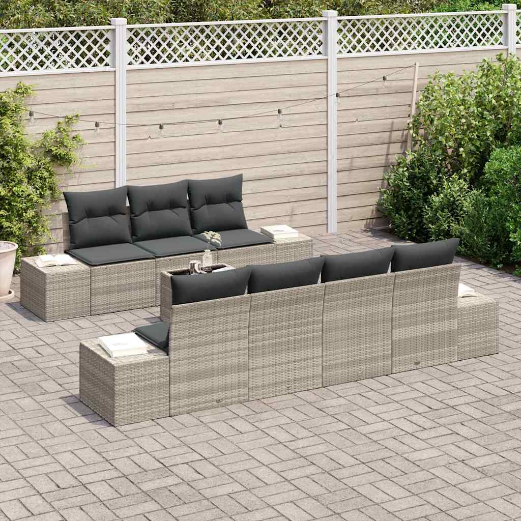 Sofa Set 8 stk. Hellgrau [Synthetisch]: Poly Rattan