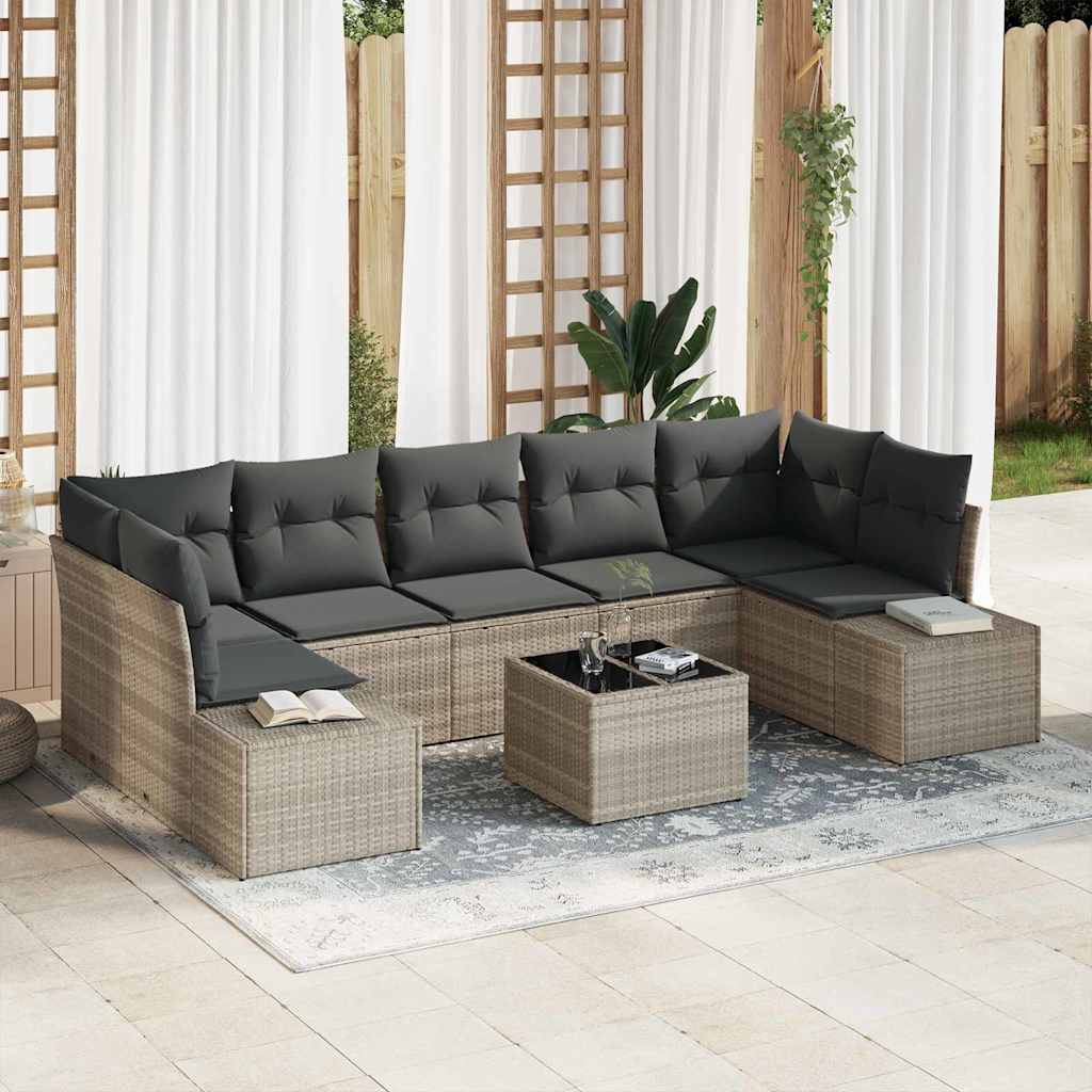 Sofa Set 8 stk. Hellgrau [Synthetisch]: Poly Rattan