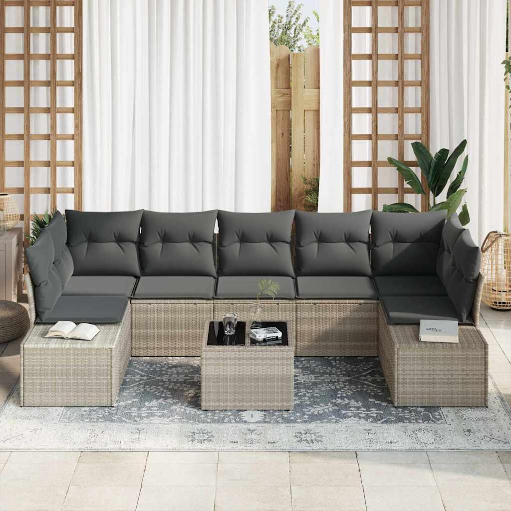 Sofa Set 8 stk. Hellgrau [Synthetisch]: Poly Rattan
