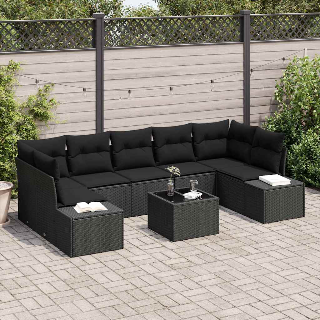 Sofa Set 8 stk. Schwarz [Synthetisch]: Poly Rattan