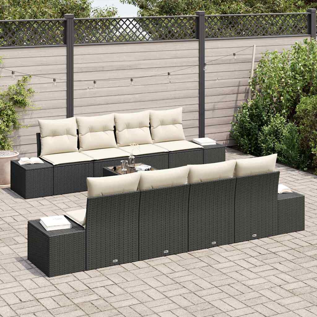 Sofa Set 7 Stk. Schwarz und Creme [Synthetisch]: Poly Rattan