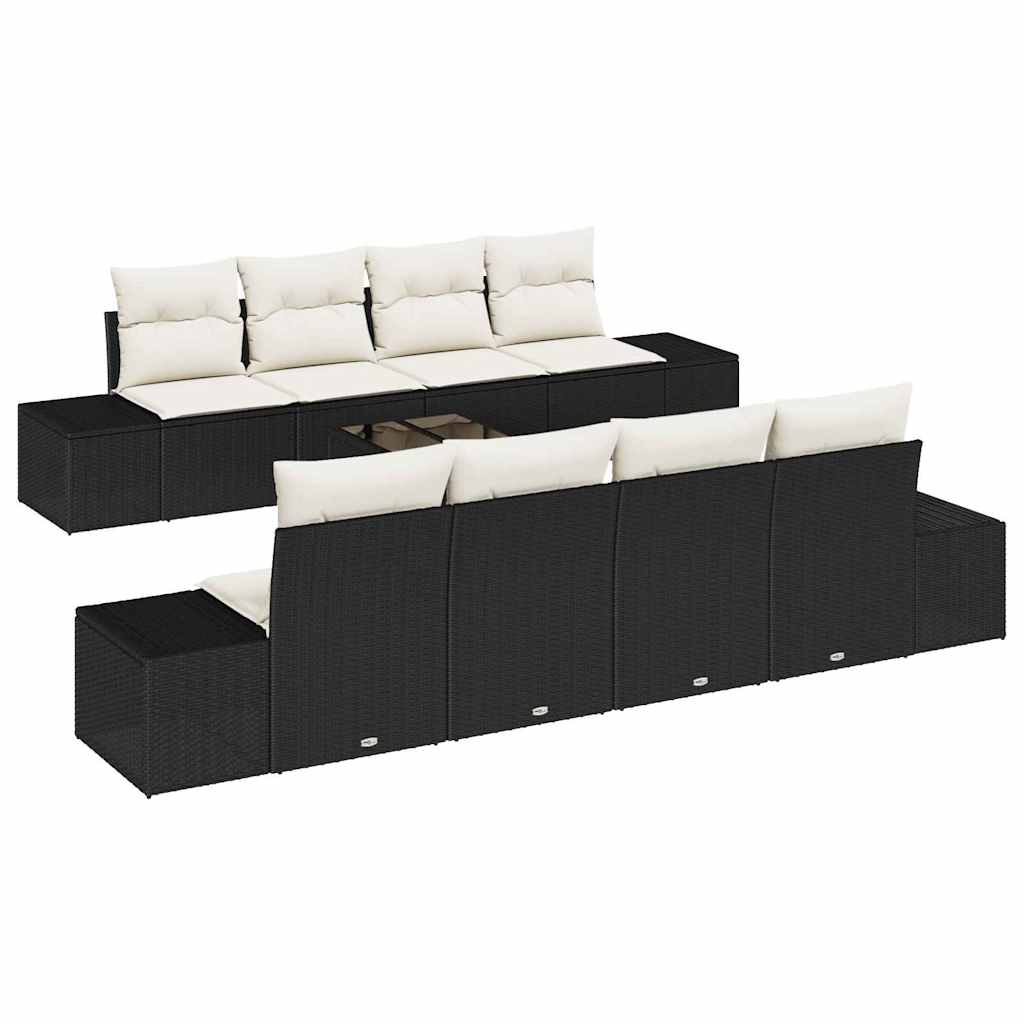 Sofa Set mit Kissen 7 pcs Schwarz und Creme Poly Rattan