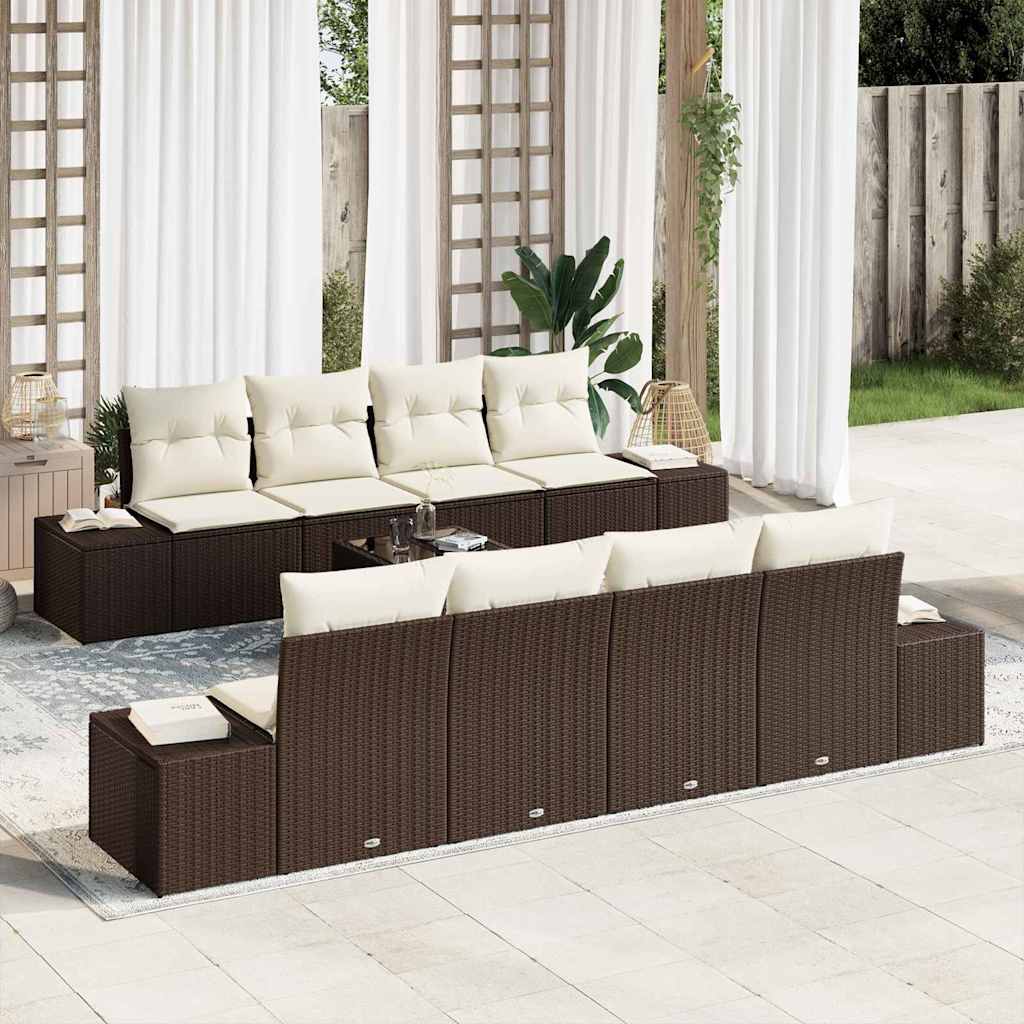 Sofa Set 7 Stk. Braun und Creme [Synthetisch]: Poly Rattan