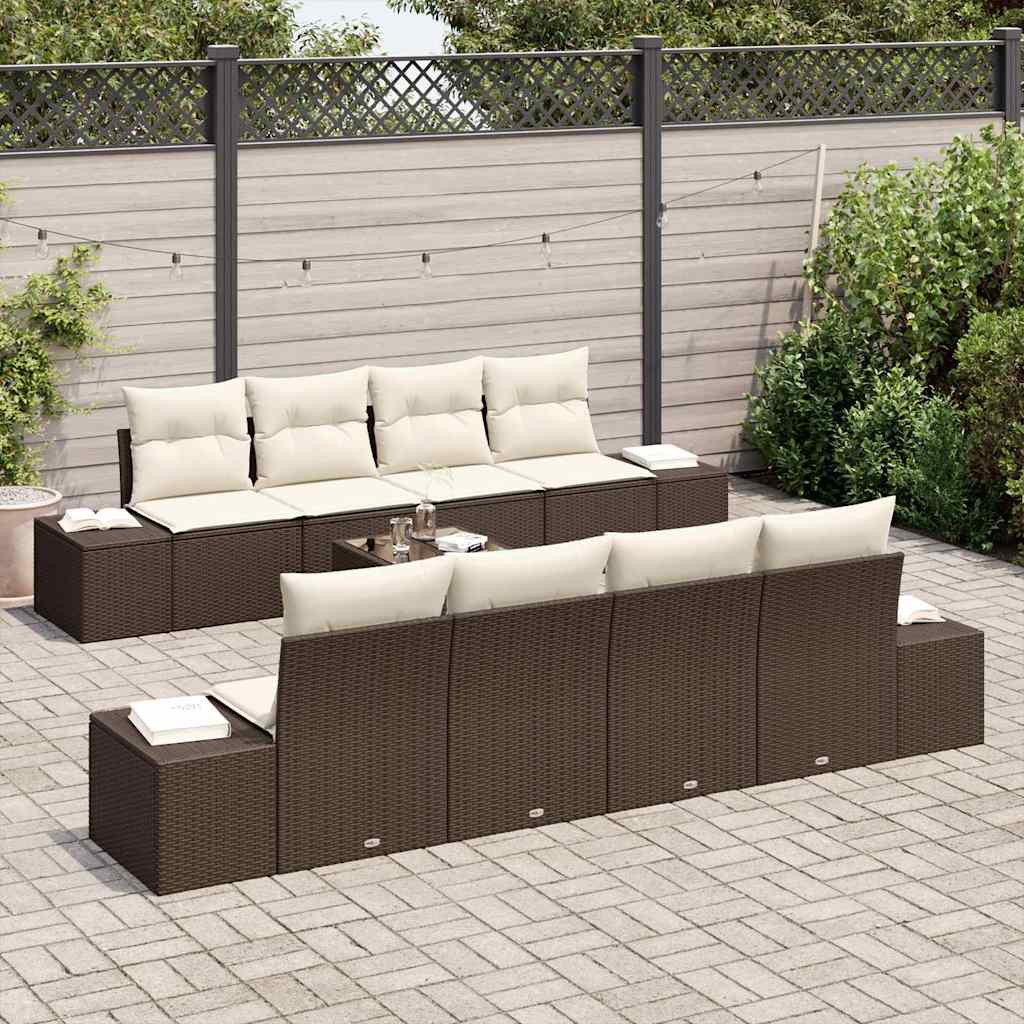 Sofa Set 7 Stk. Braun und Creme [Synthetisch]: Poly Rattan