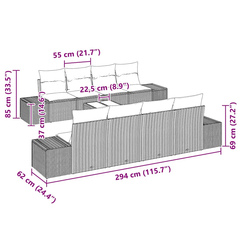 Sofa Set 7 stk. Grau [Synthetisch]: Poly Rattan