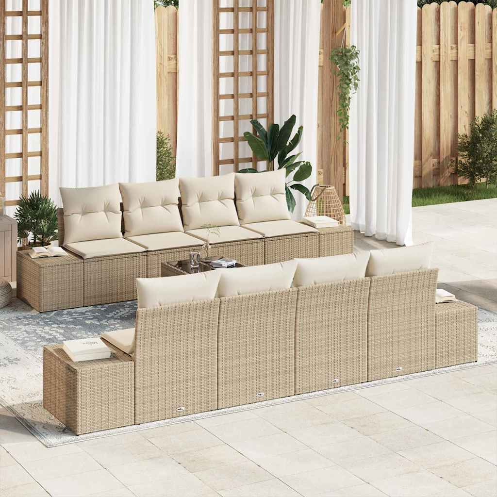 Sofa Set mit Kissen 7 pcs Beige und Creme Poly Rattan