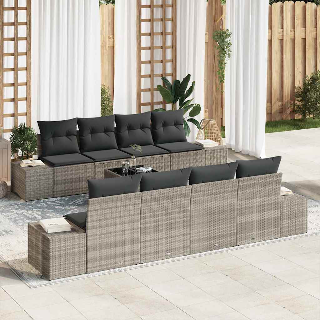 Sofa Set 7 stk. Hellgrau [Synthetisch]: Poly Rattan