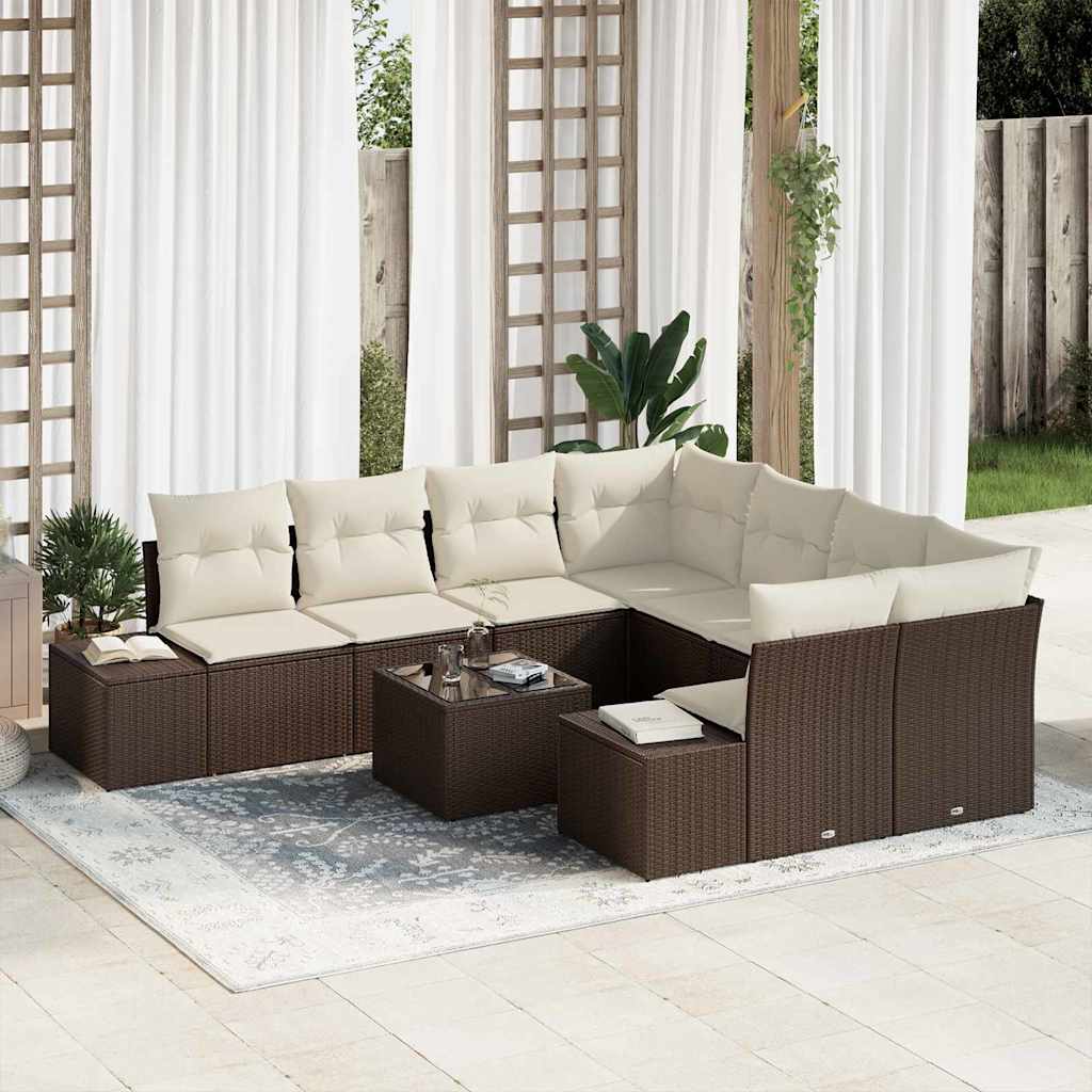 Sofa Set 9 Stk. Braun [Synthetisch]: Poly Rattan