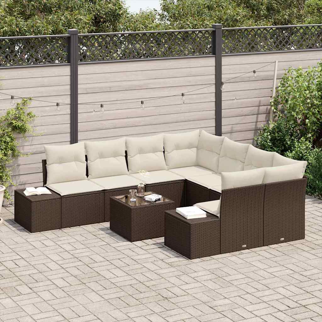 Sofa Set 9 Stk. Braun [Synthetisch]: Poly Rattan