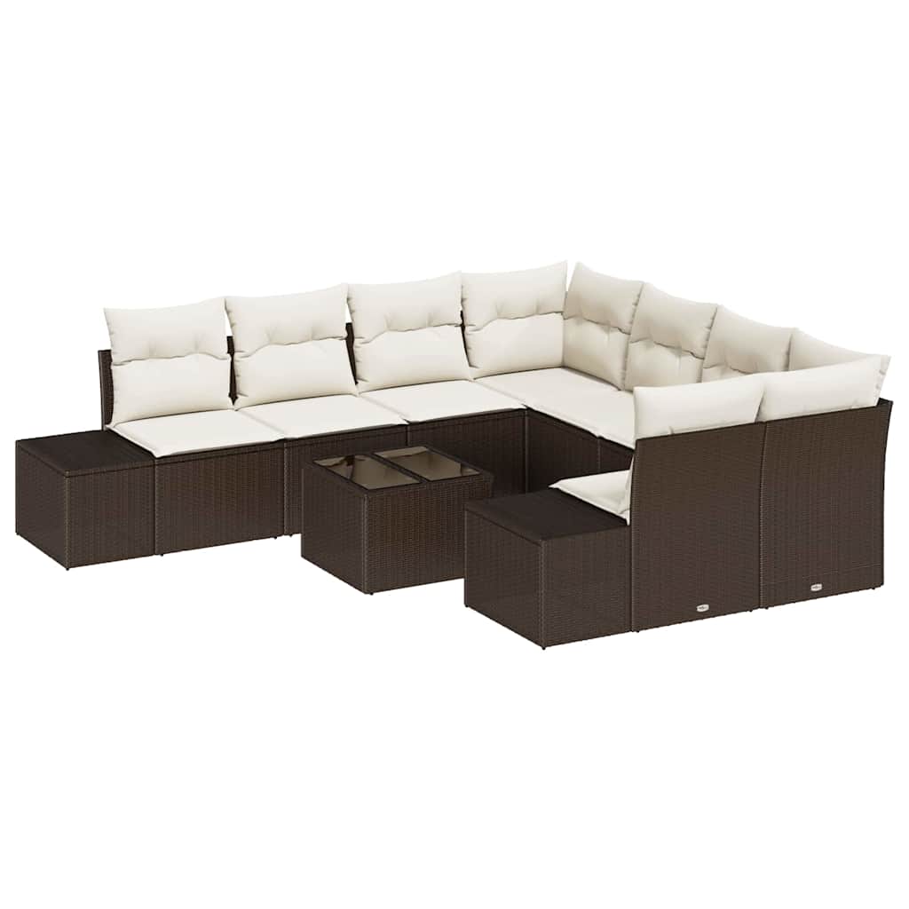 Sofa Set mit Kissen 9 pcs Braun Poly Rattan