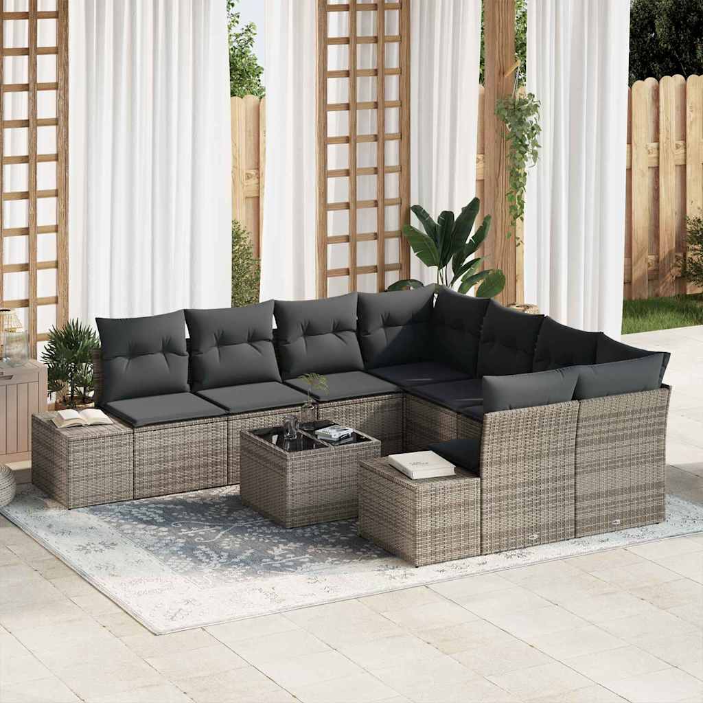 Sofa Set 9 stk. Grau [Synthetisch]: Poly Rattan