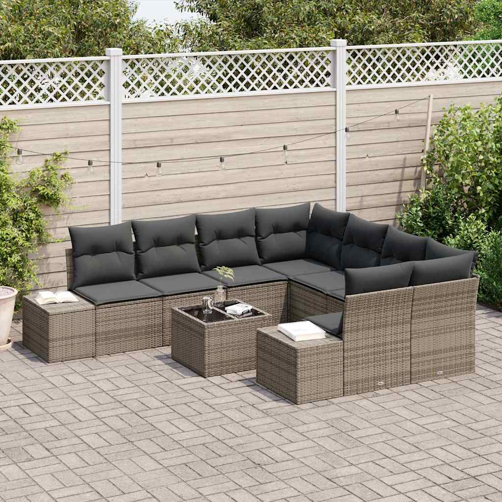 Sofa Set 9 stk. Grau [Synthetisch]: Poly Rattan