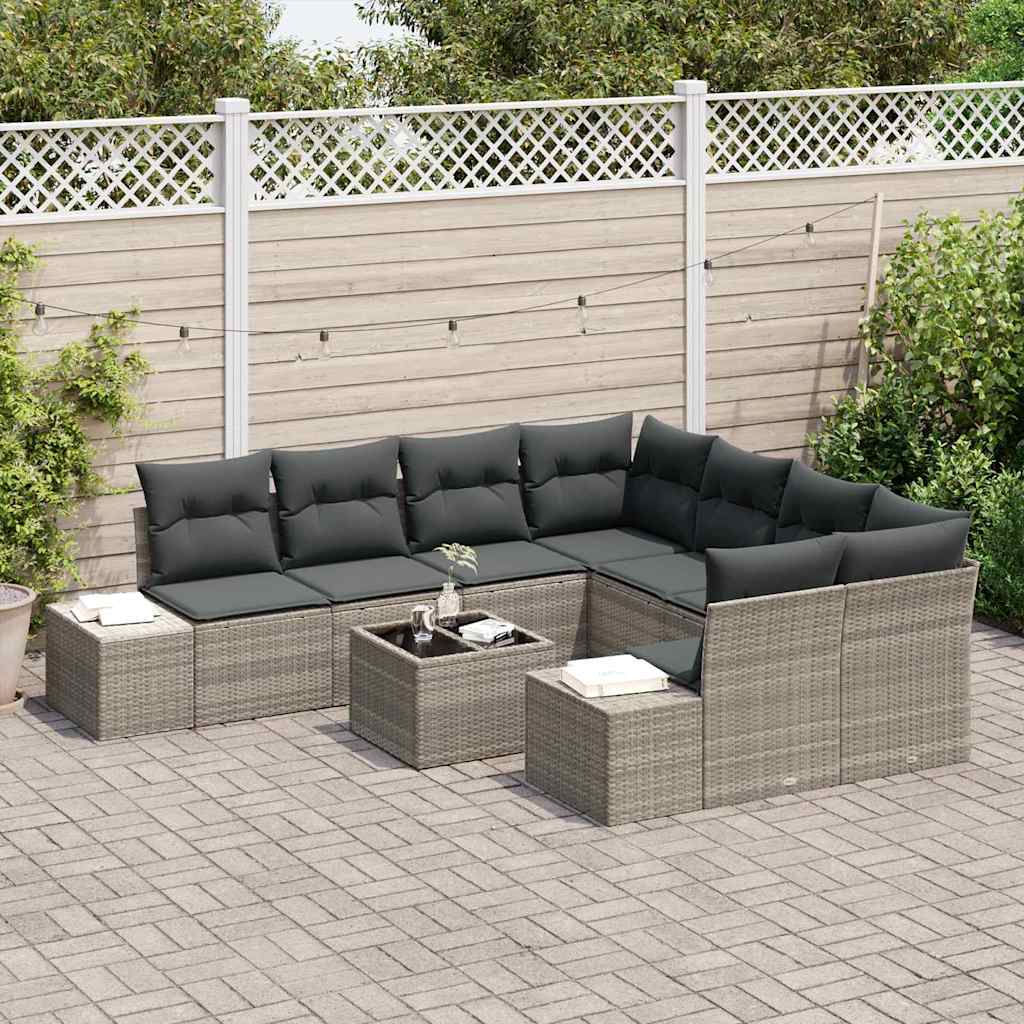 Sofa Set mit Kissen 9 pcs Hellgrau Poly Rattan