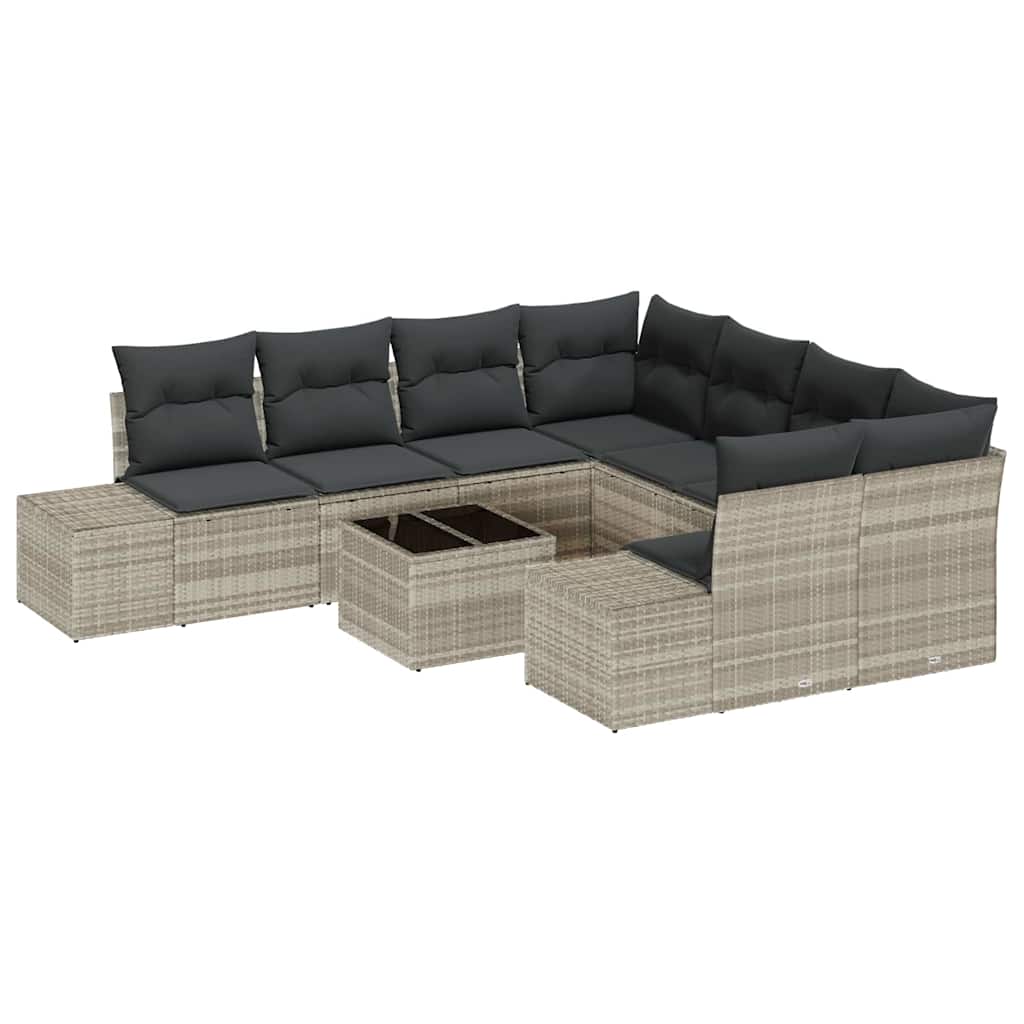 Sofa Set mit Kissen 9 pcs Hellgrau Poly Rattan