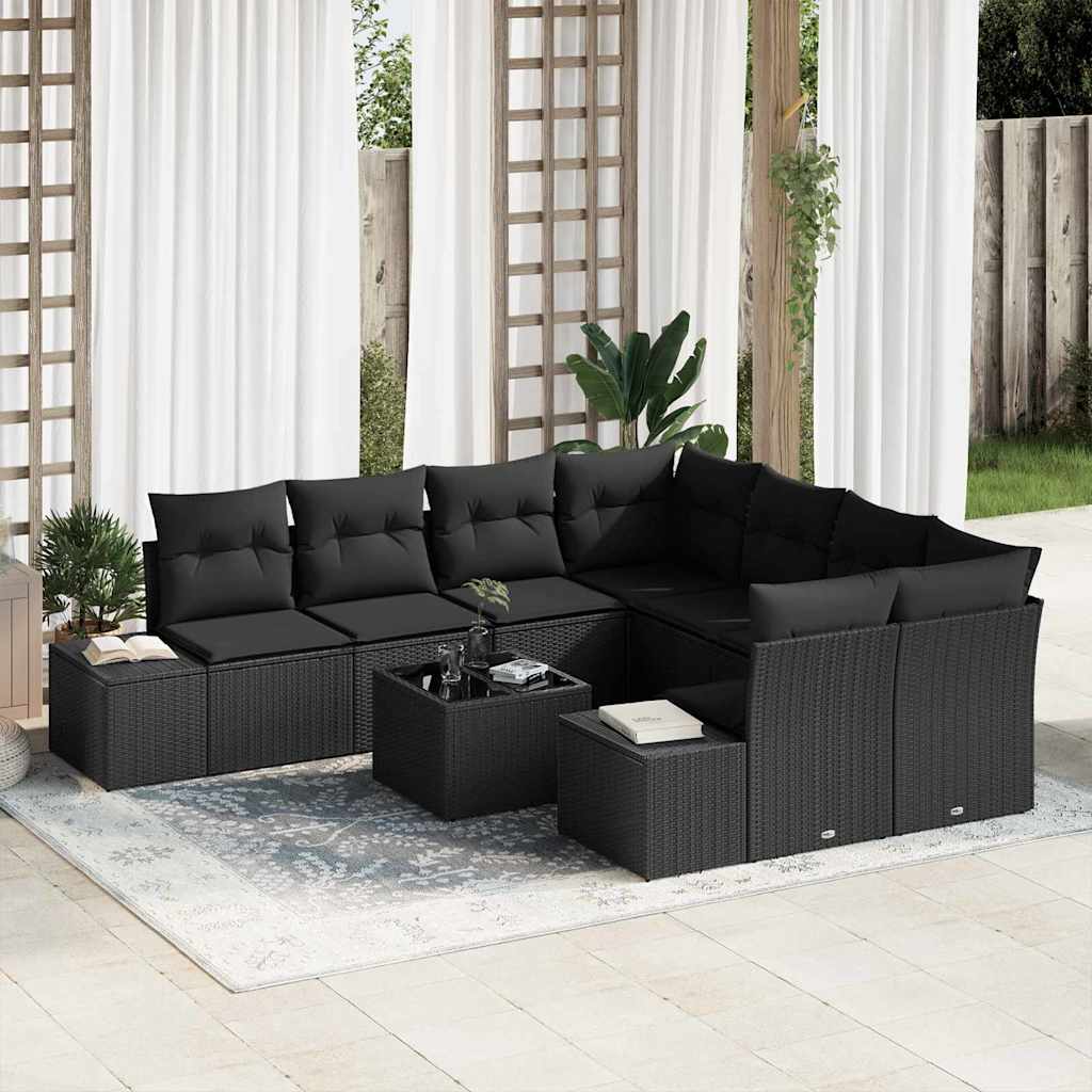 Sofa Set 9 stk. Schwarz [Synthetisch]: Poly Rattan