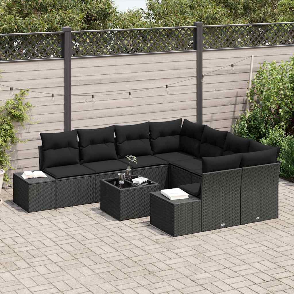Sofa Set 9 stk. Schwarz [Synthetisch]: Poly Rattan