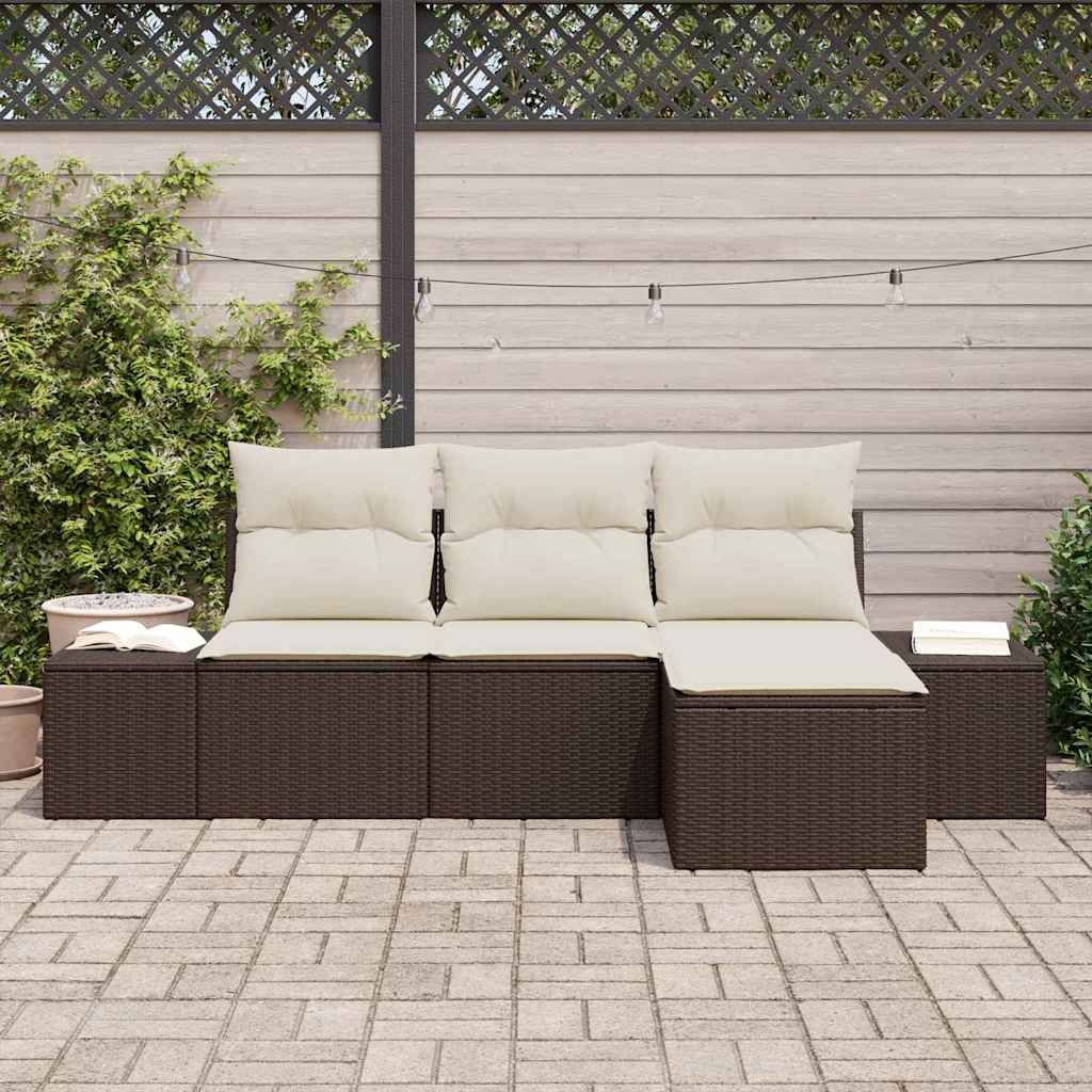 Sofa Set mit Kissen 4 pcs Braun Poly Rattan