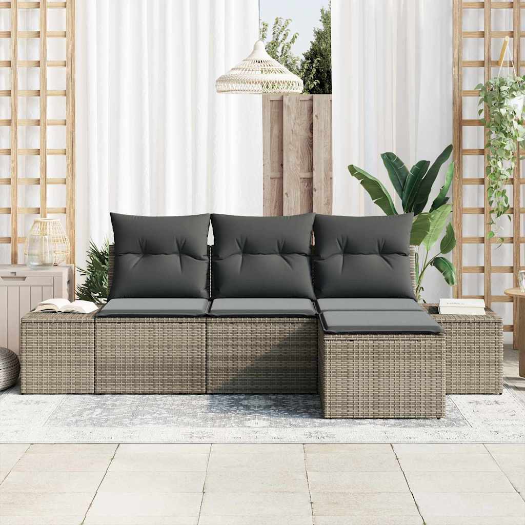 Sofa Set 4 stk. Grau [Synthetisch]: Poly Rattan