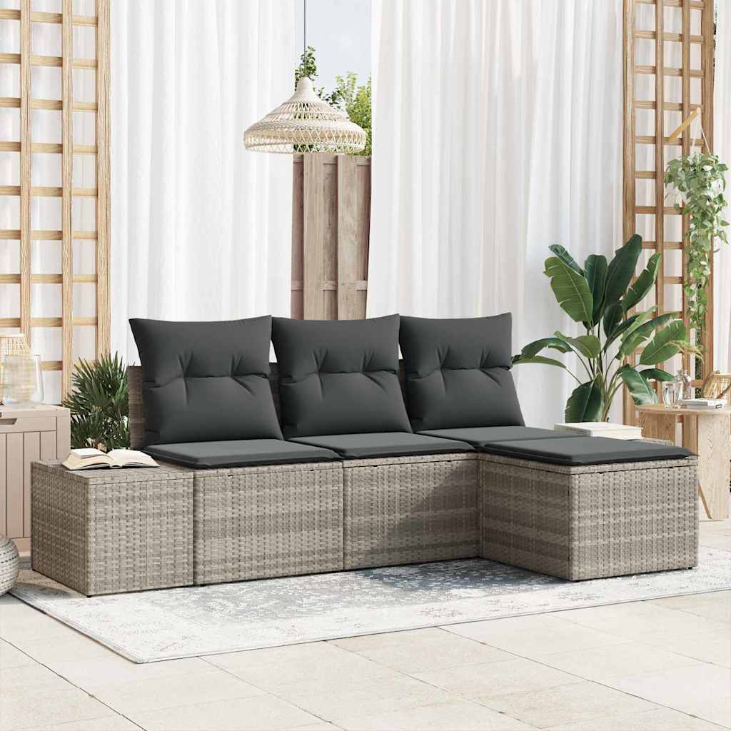 Sofa Set 4 stk. Hellgrau [Synthetisch]: Poly Rattan