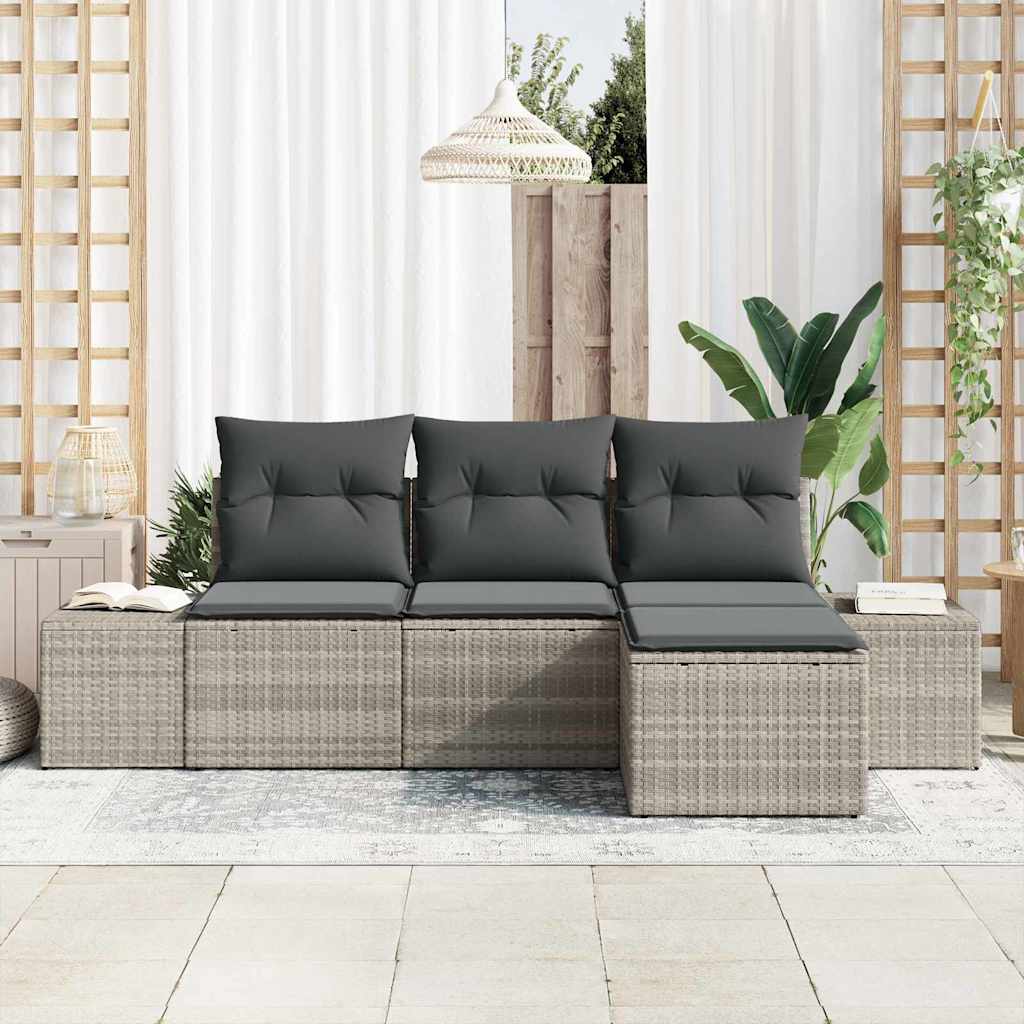 Sofa Set 4 stk. Hellgrau [Synthetisch]: Poly Rattan