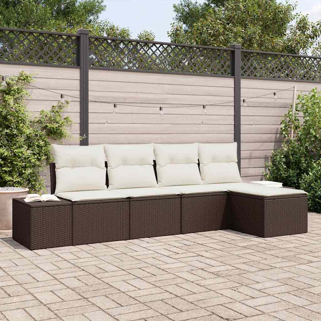 Sofa Set 5 stk. Braun [Synthetisch]: Poly Rattan