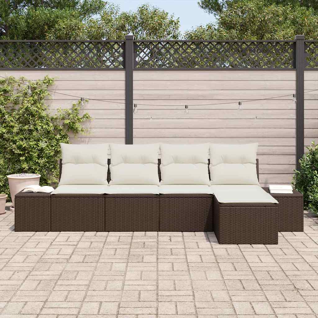 Sofa Set 5 stk. Braun [Synthetisch]: Poly Rattan