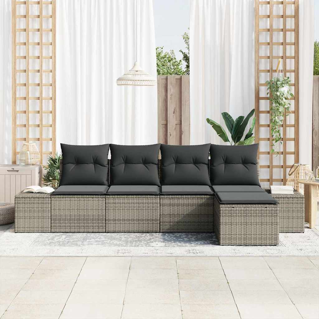 Sofa Set 5 stk. Grau [Synthetisch]: Poly Rattan