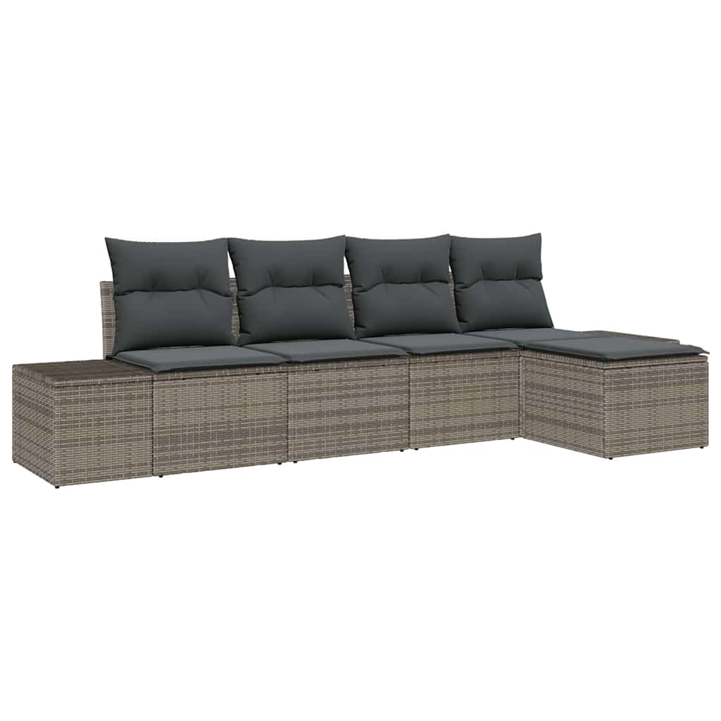 Sofa Set 5 stk. Grau [Synthetisch]: Poly Rattan
