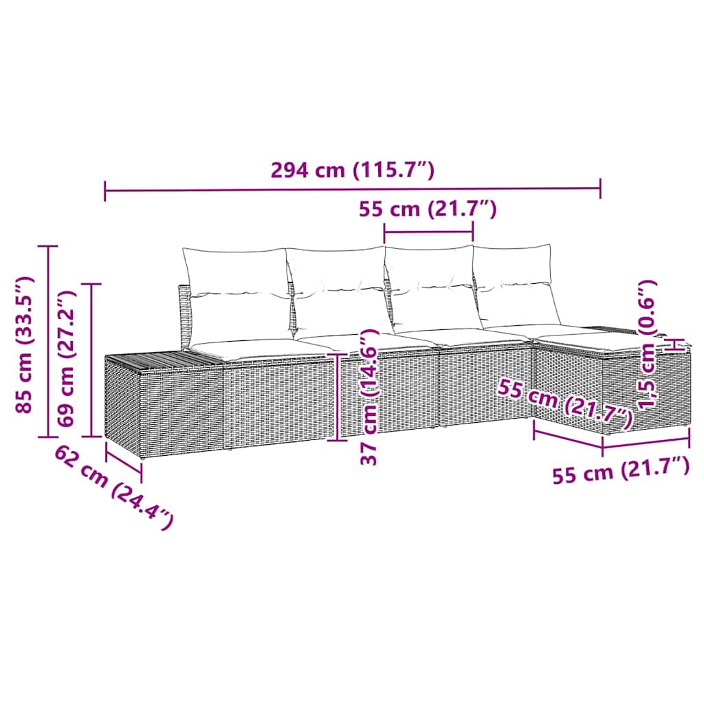 Sofa Set 5 stk. Grau [Synthetisch]: Poly Rattan