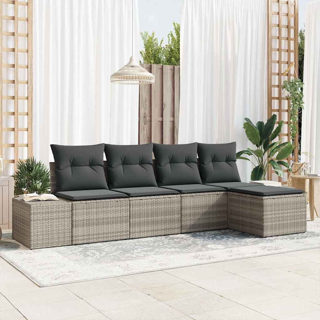 Sofa Set 5 Stk. Hellgrau [Synthetisch]: Poly Rattan