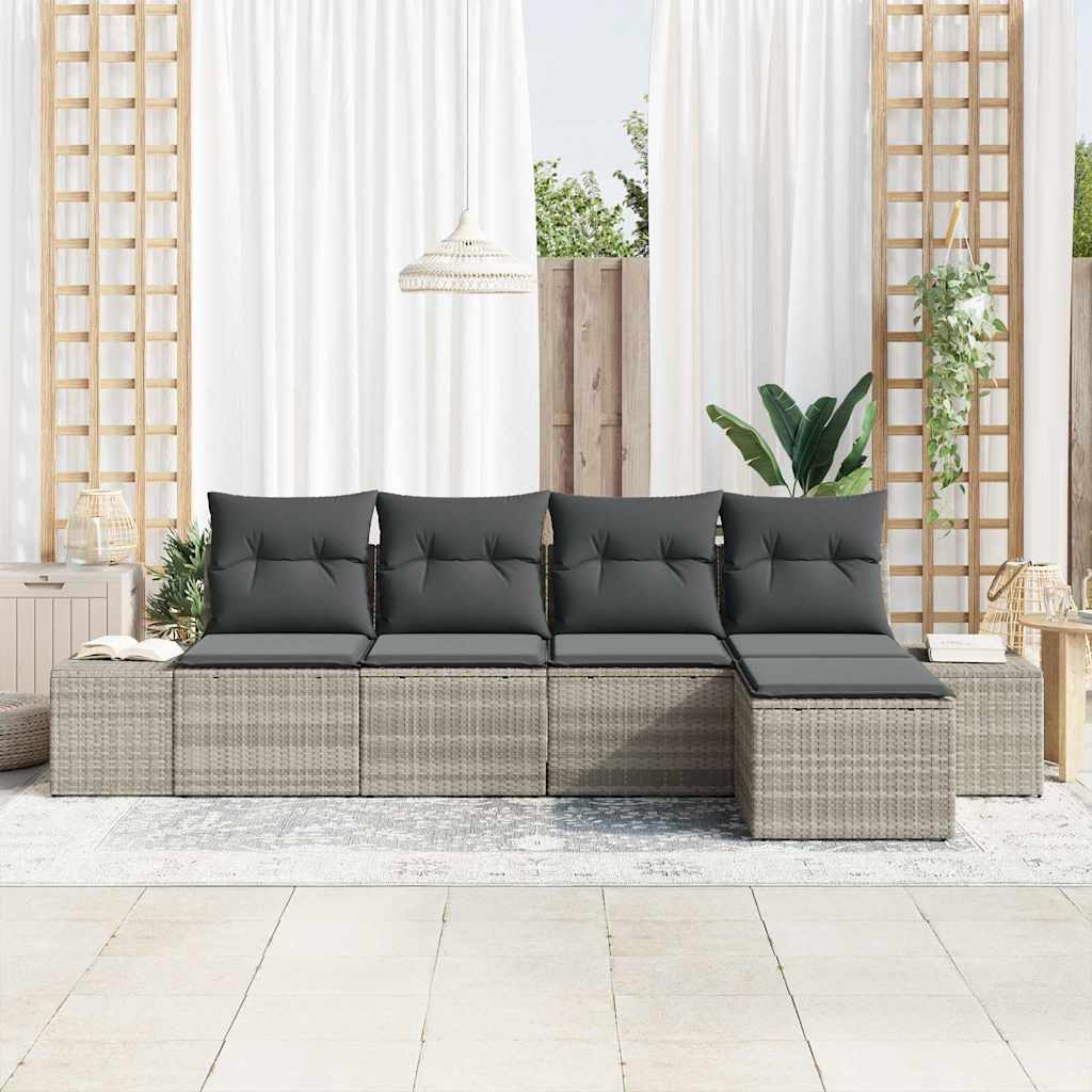 Sofa Set 5 Stk. Hellgrau [Synthetisch]: Poly Rattan