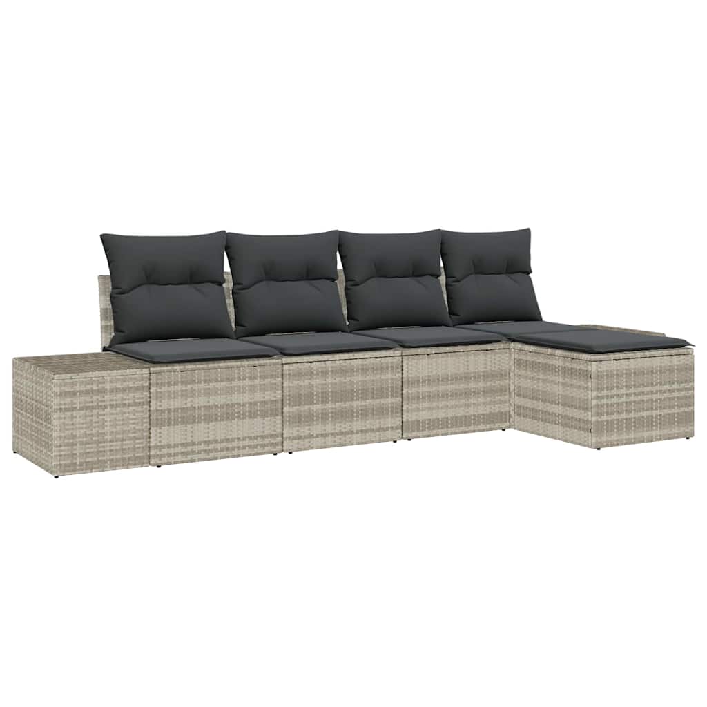 Sofa Set 5 Stk. Hellgrau [Synthetisch]: Poly Rattan