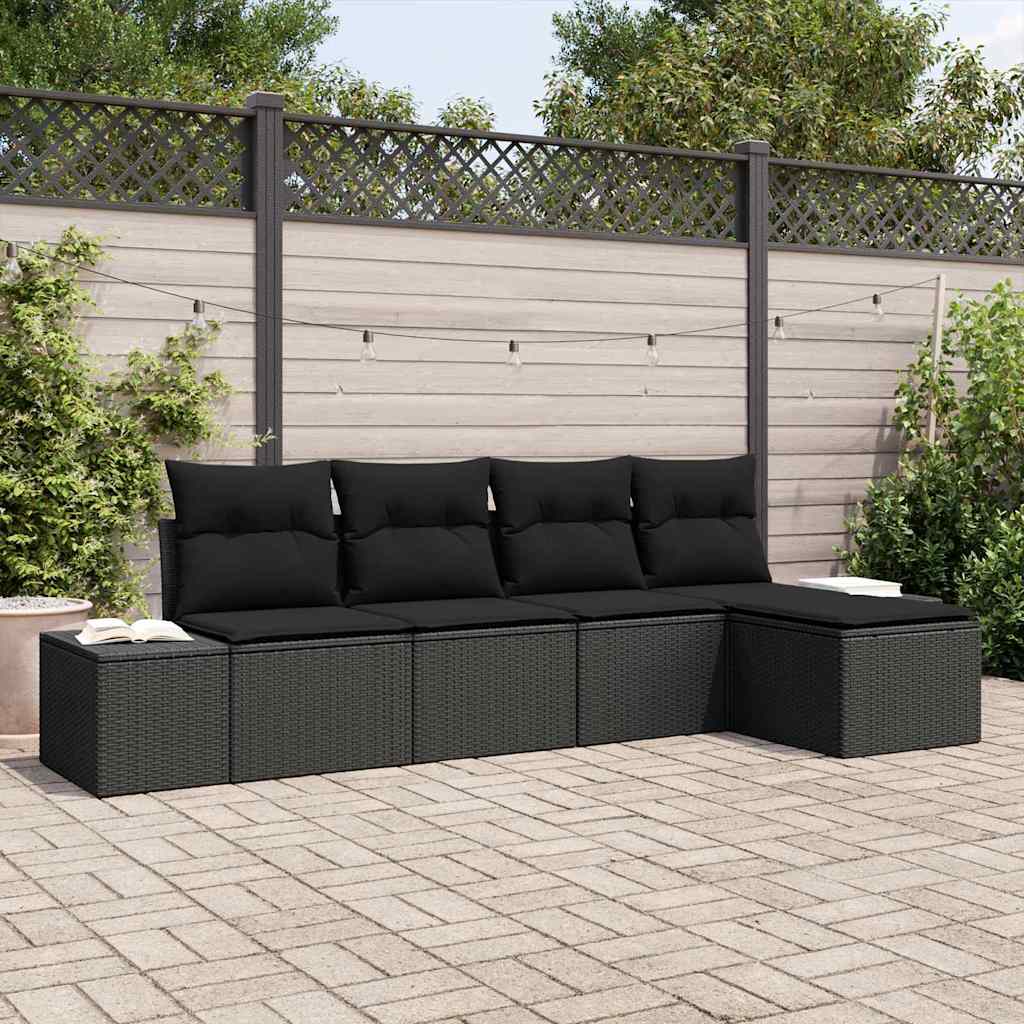 Sofa Set 5 stk. Schwarz [Synthetisch]: Poly Rattan
