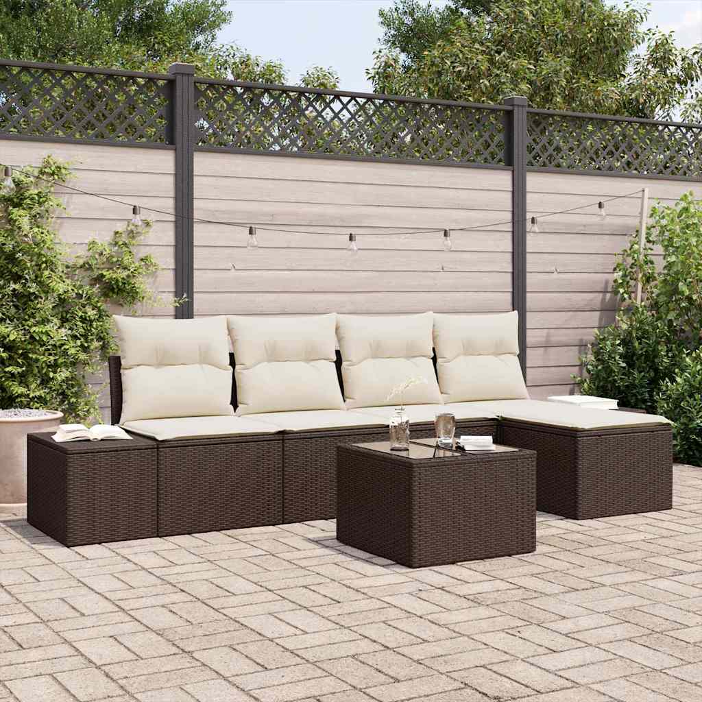 Sofa Set 6 Stk. Braun [Synthetisch]: Poly Rattan