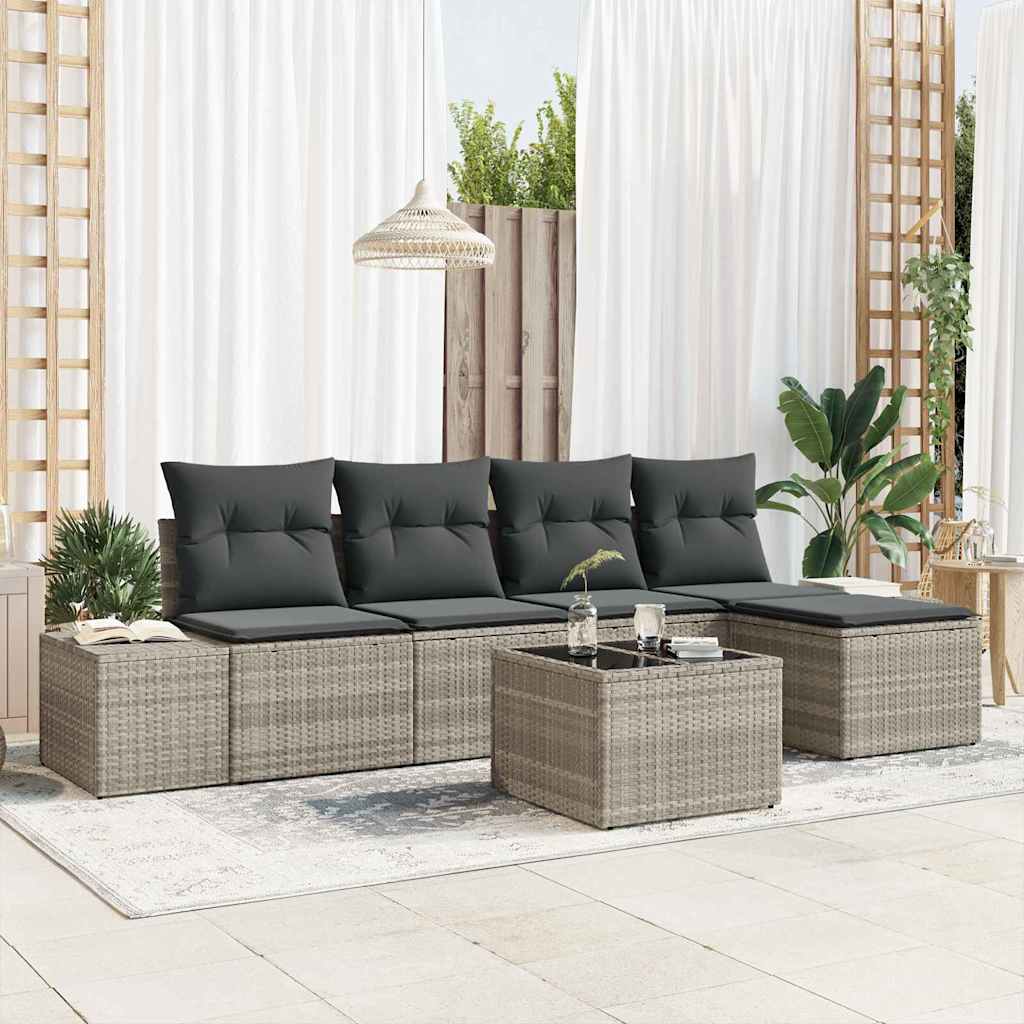 Sofa Set 6 stk. Hellgrau [Synthetisch]: Poly Rattan