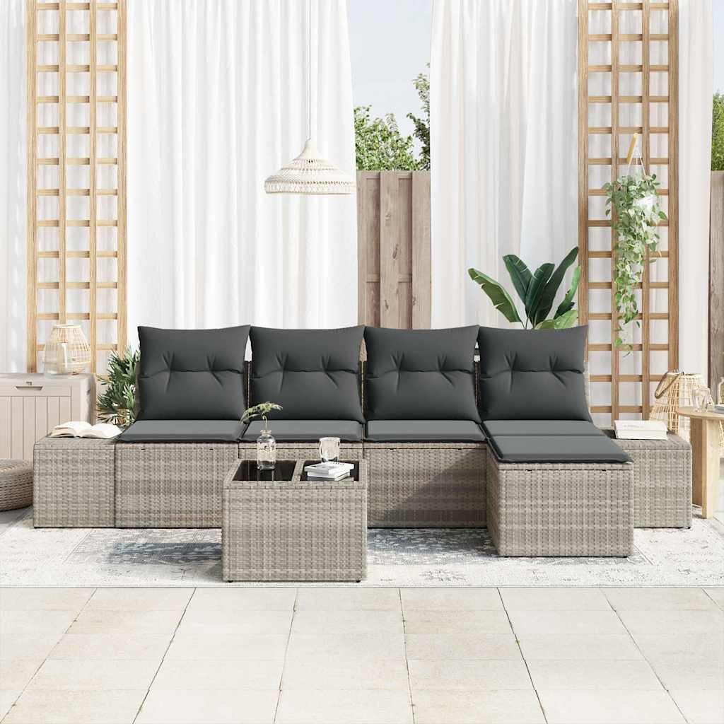 Sofa Set 6 stk. Hellgrau [Synthetisch]: Poly Rattan