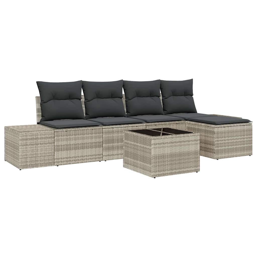 Sofa Set 6 stk. Hellgrau [Synthetisch]: Poly Rattan