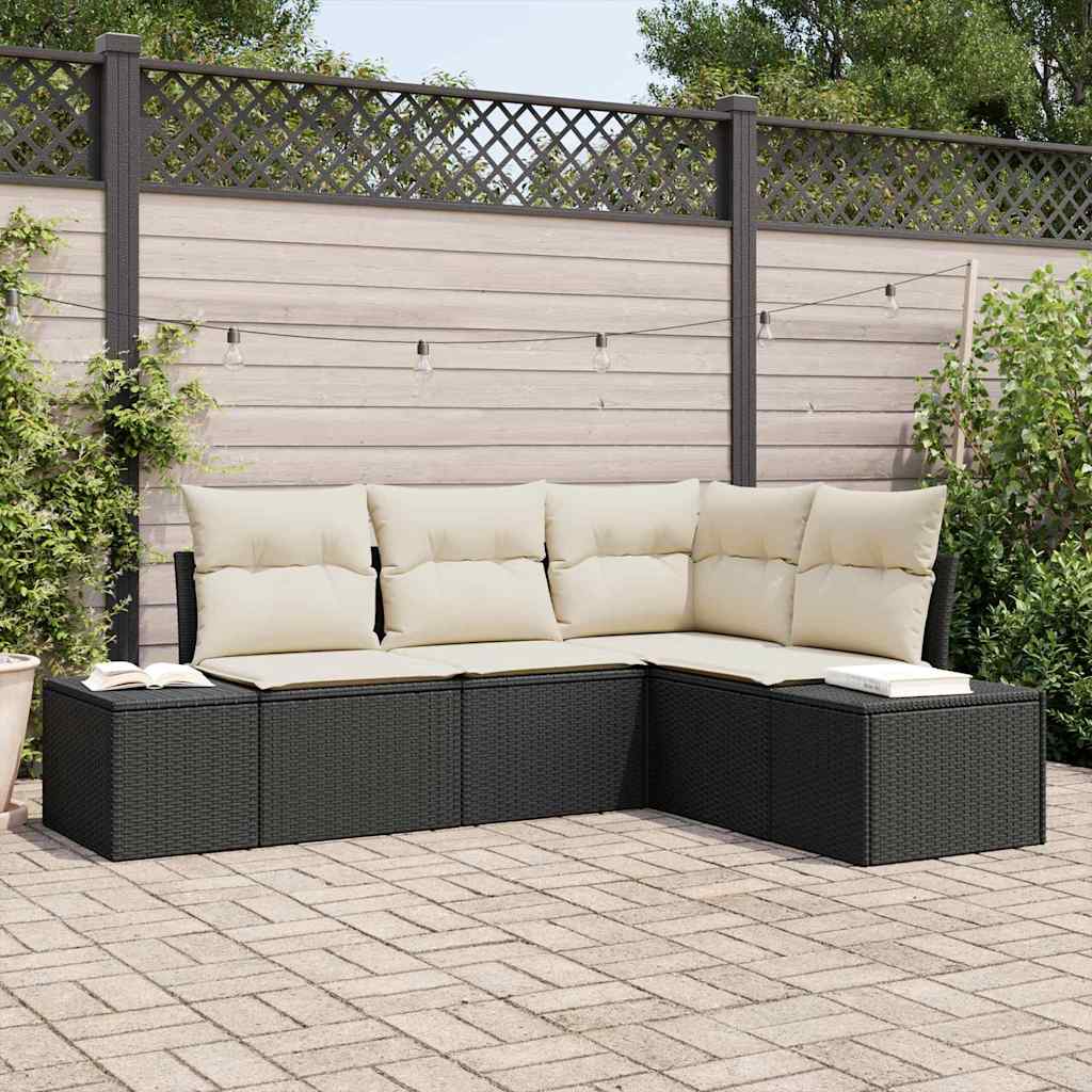 Gartensofa-set 4 stk. Schwarz Poly-Rattan