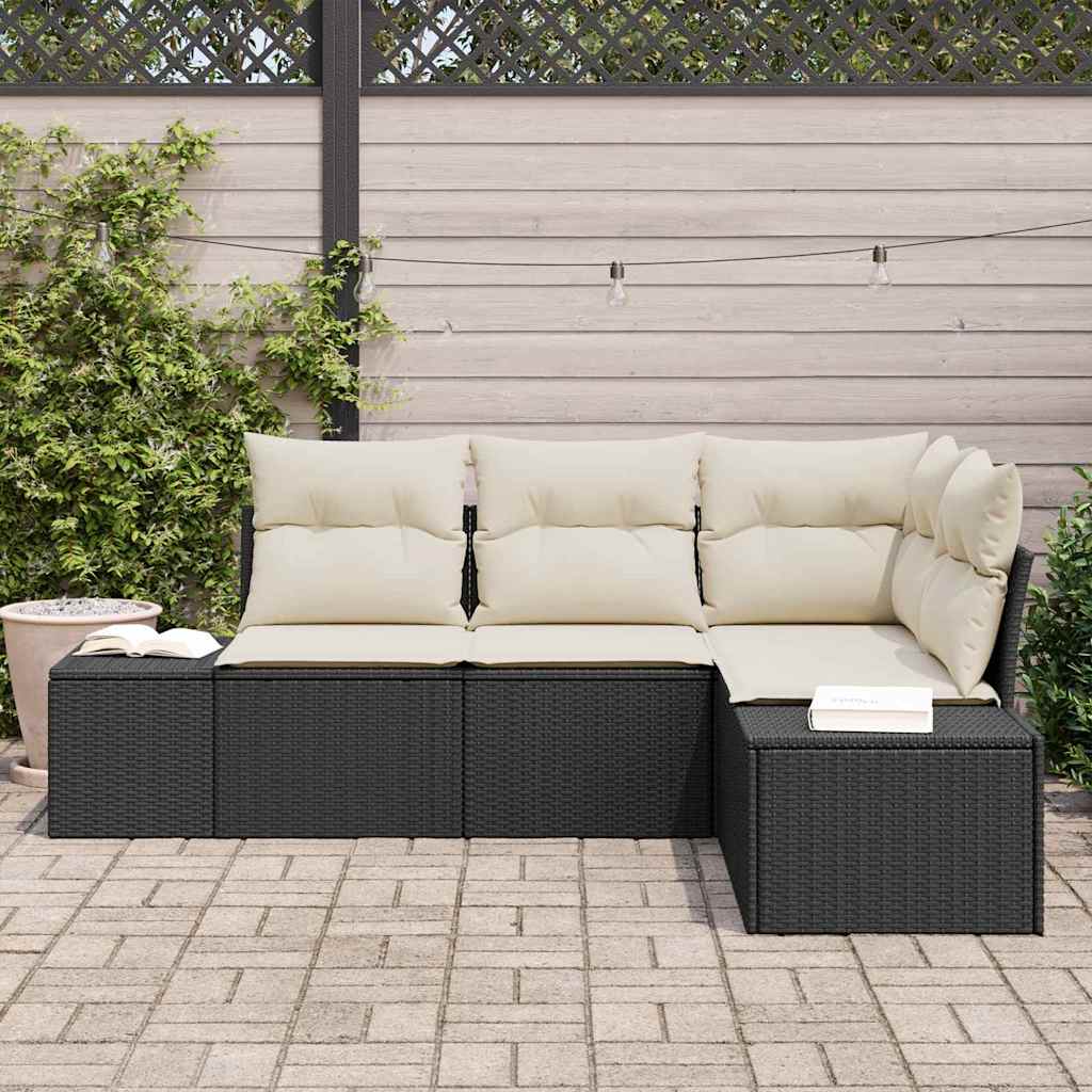Gartensofa-set 4 stk. Schwarz Poly-Rattan