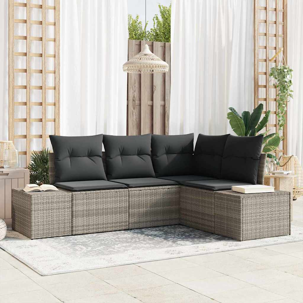 Gartensofa-set 4 stk. Hellgrau Poly-Rattan