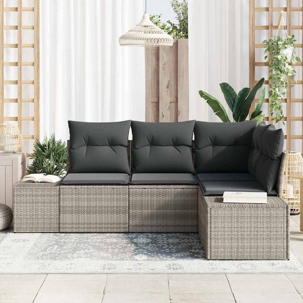 Gartensofa-set 4 stk. Hellgrau Poly-Rattan