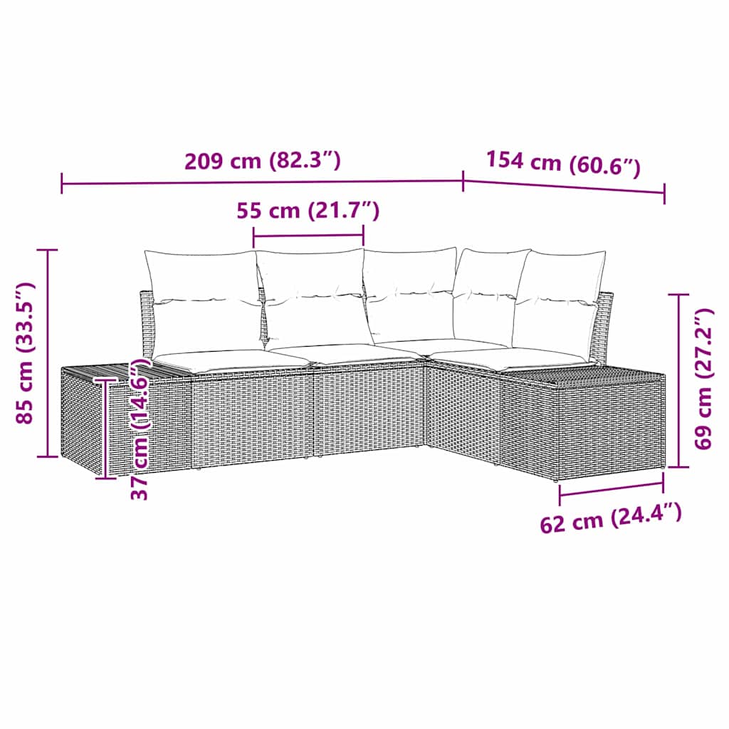 Gartensofa-set 4 stk. Hellgrau Poly-Rattan