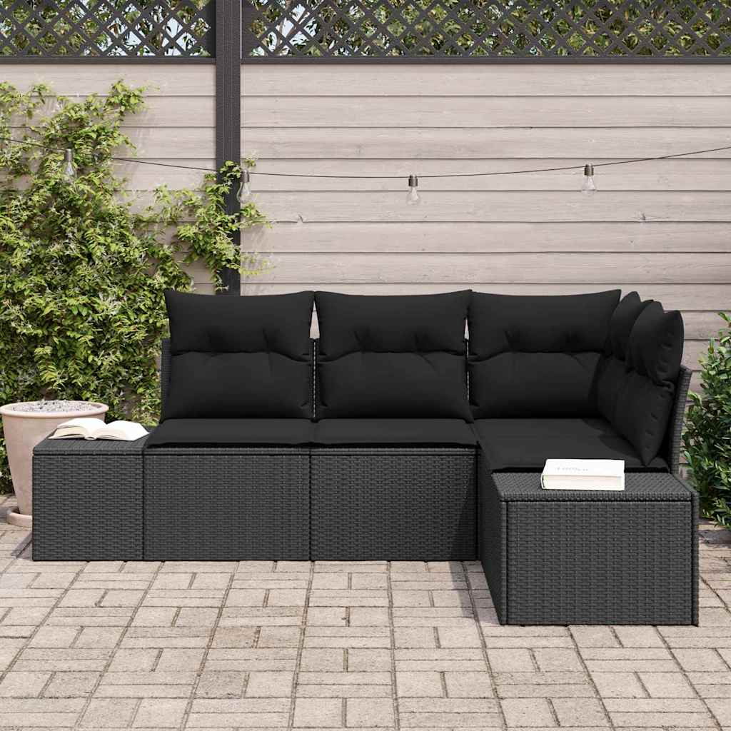 Gartensofa-set 4 stk. Schwarz Poly-Rattan